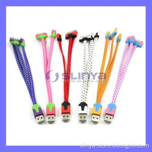 USB Smart Phone 3 in 1 Flat Nylon Fabric Braid Noodle Cable for iPhone 5 / Samsung Galaxy S5 S4 (NOODLE-82)